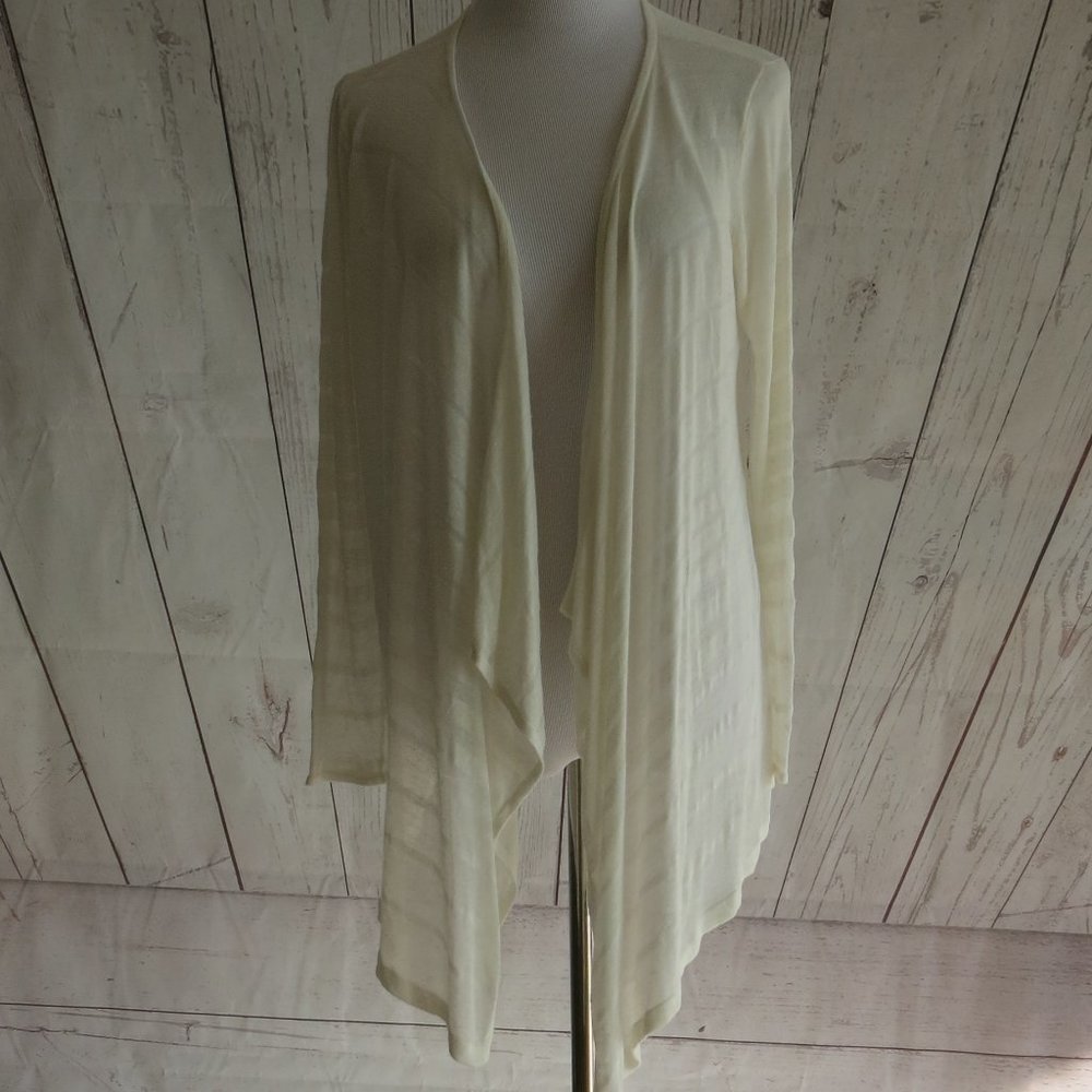 Autumn Cashmere Beige Linen Blend Open Front Long Sleeve Cardigan Petite Small